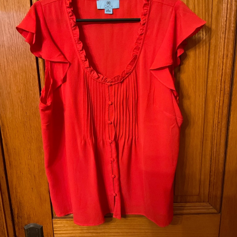 CECE PLEATED FRONT BLOUSE TOP RED LIKE NEW SZ XL